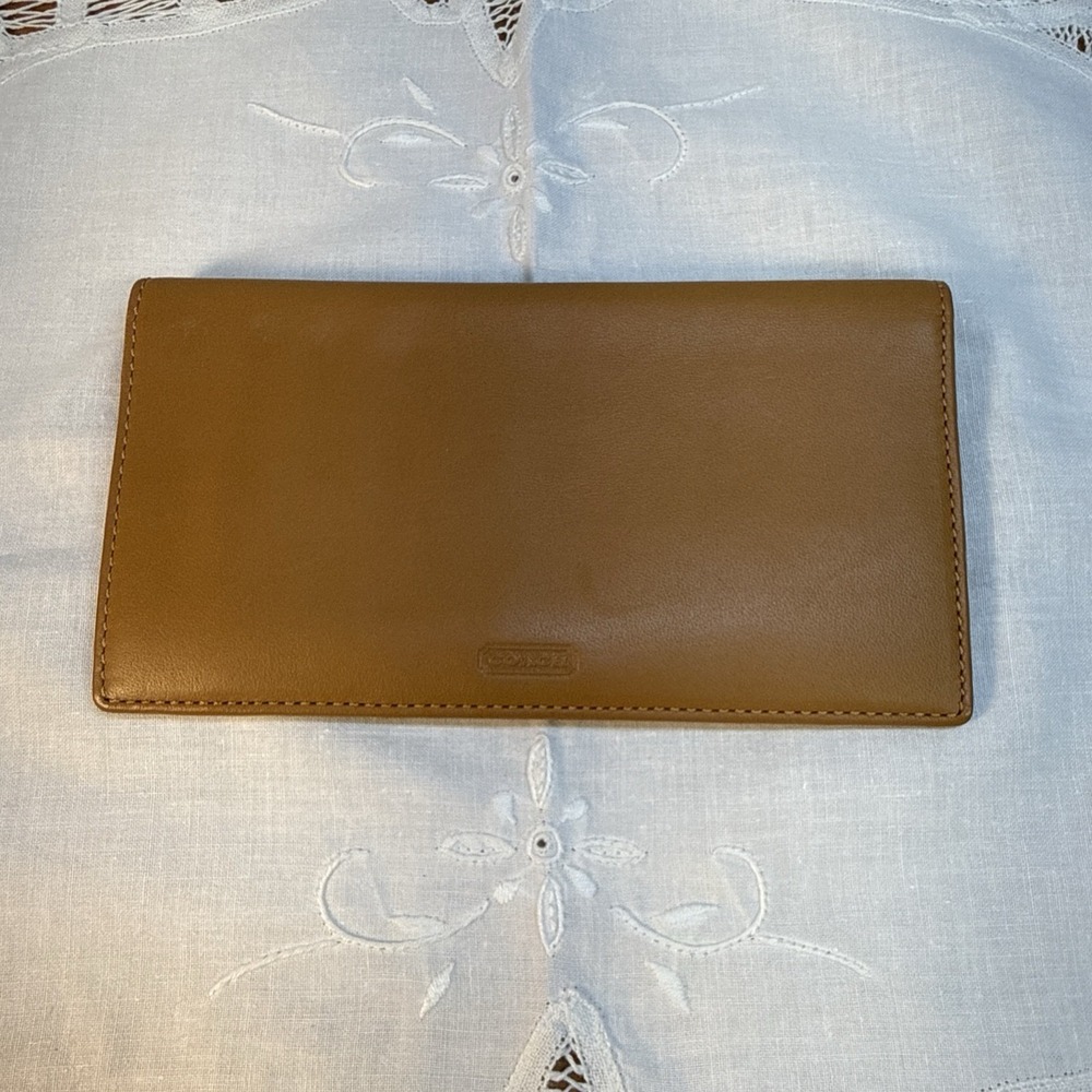 Vintage Coach Checkbook Wallet Brown Tan Glove Leather 90s Classic Minimalist
